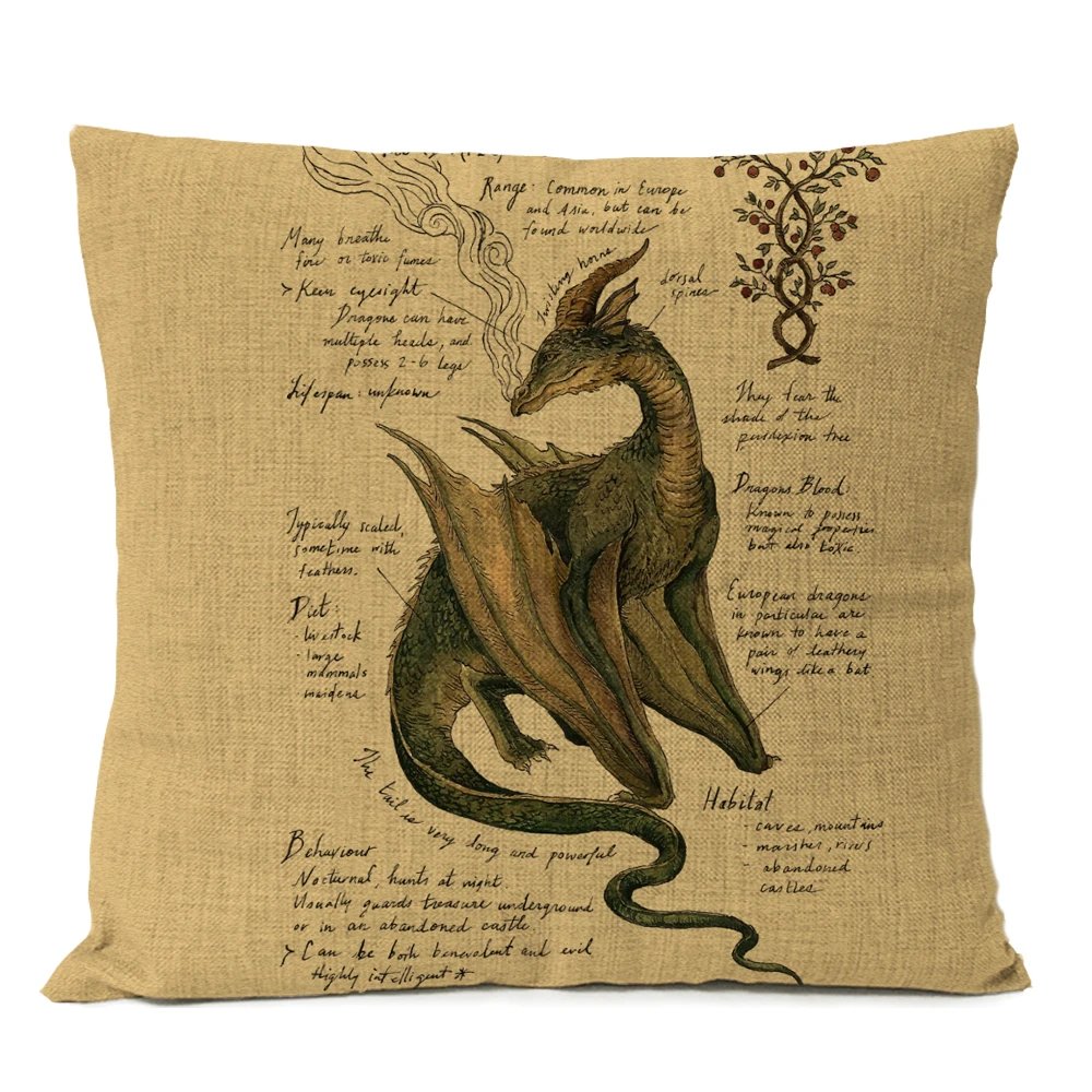 Natural Study Dragon Throw Pillows Tropical Basilisk Phoenix Fox Dog Wolf Whale Pillow Case Cushion Home Room Decor Sofa Cushion