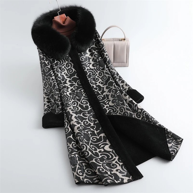 Aorice Old Women Real Wool Fur Coat parka New Winter Warm Female Fox Hood Jackets Plus Size Overcoats CT1110