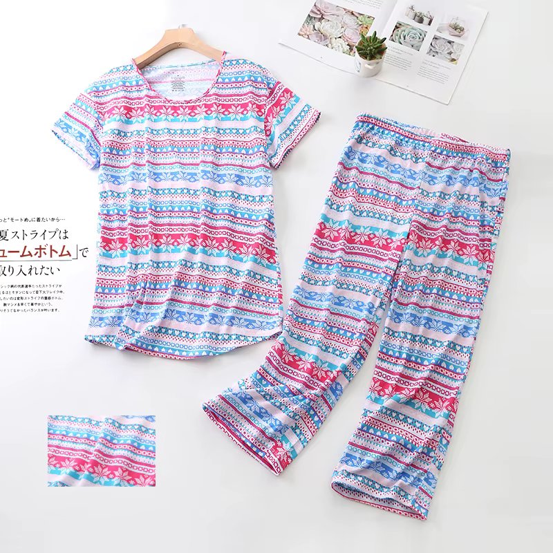 Plus size fresh pajamas sets women Summer short sleeve cropped trousers cozy 60% cotton sleepwear pyjamas pijama mujer 130kg