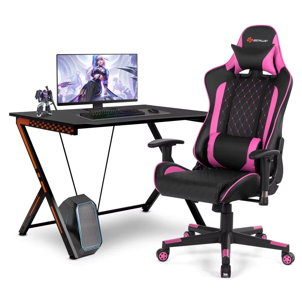 Costway Gaming Desk & Chair Set 46" Racing Style Desk w/ Massage Reclining Swivel Chair