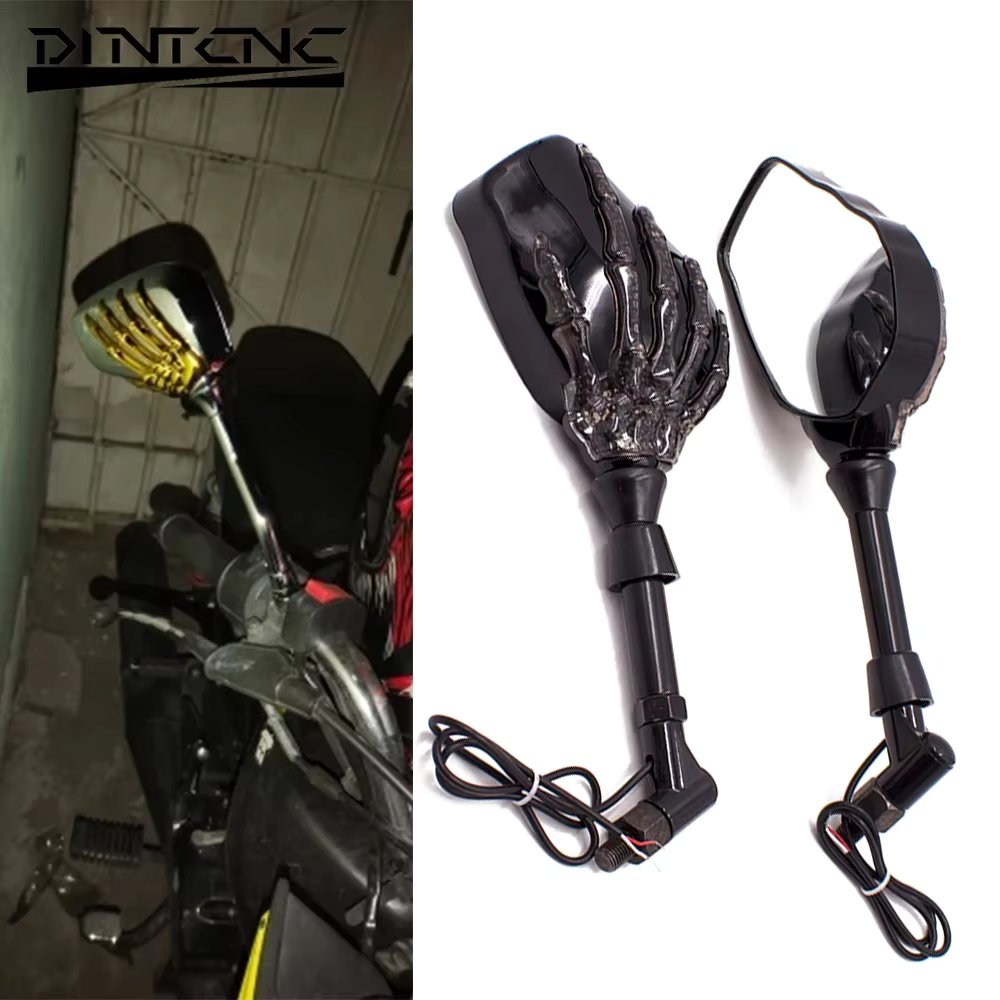 Universal for M8 M10 for Harley for Honda Motorcycle Skull Skull Claw Rear View Mirror with Amber LED Turn Signal Light Parts