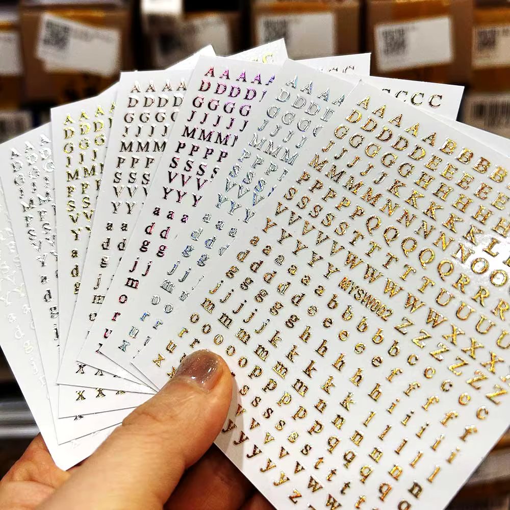 1Pcs 3D Alphabet Nail Sticker Laser Silver/Gold 26 English Letters Nail Art Decals Self Adhesive Manicure 8*10cm Letter Sticker