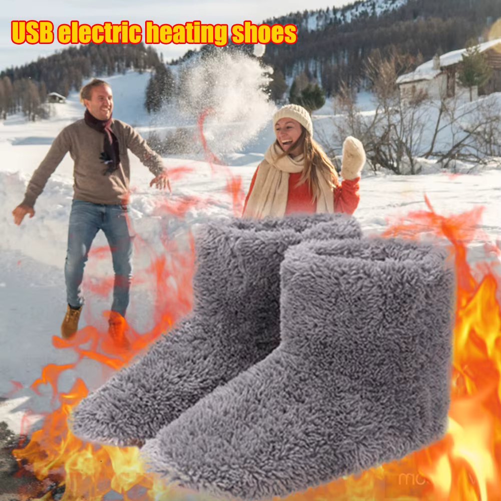 Women Men Rechargeable Foot Warmer Washable USB Heated Shoes Couples Home Shoes for Cold Weather