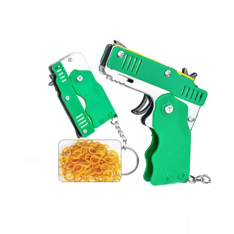 1PCS Mini keychain gun rubber band gun Toy Gun Shooting Pistol Alloy Kid Outdoor Party Folding metal gun gift boyfriend Gift