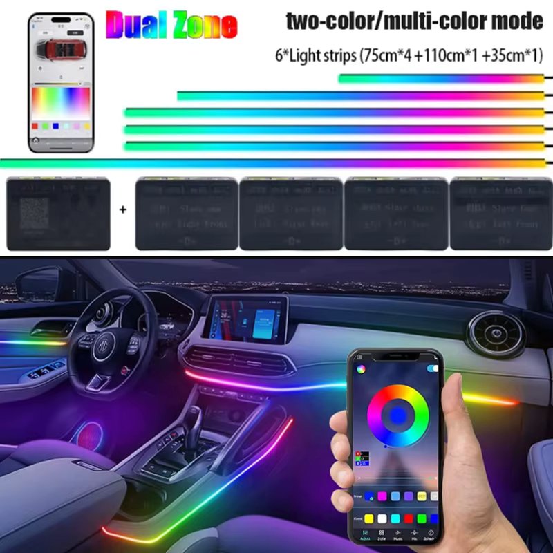 18 In 1 Car LED Strip RGB 213 Color Interior Rainbow Dreamcolor with Wireless APP Acrylic Light Atmosphere Lamp Neon Dual Zone