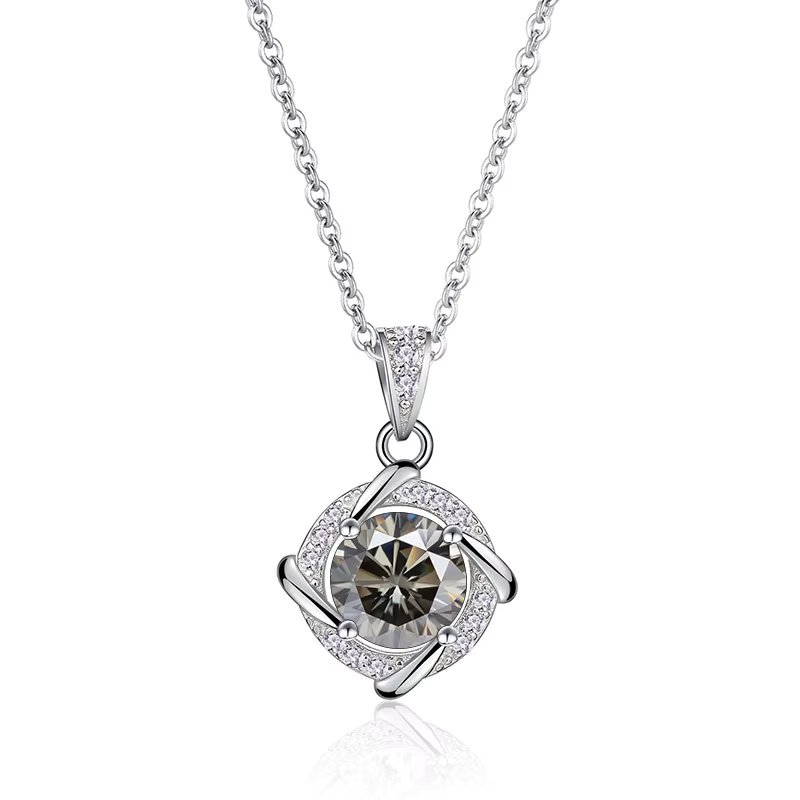 JoyceJelly 6.5mm 1ct Moissanite Necklace For Women S925 Sterling Silver Jewelry Lab Created Diamond Pendant Clavicle Chain Gift