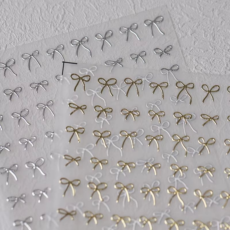 Lovely Gold Silver Black White Line Bowknot 3D Self Adhesive Nail Art Decorations Stickers Ribbon Cute Manicure Decals Wholesale