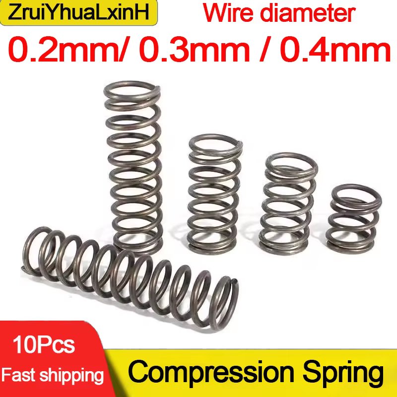 10pcs/Lot 0.2mm 0.3mm 0.4mm Micro Small Compression Spring OD 2/3/4/5/6/7/8/9/10mm Length 5mm to 50mm