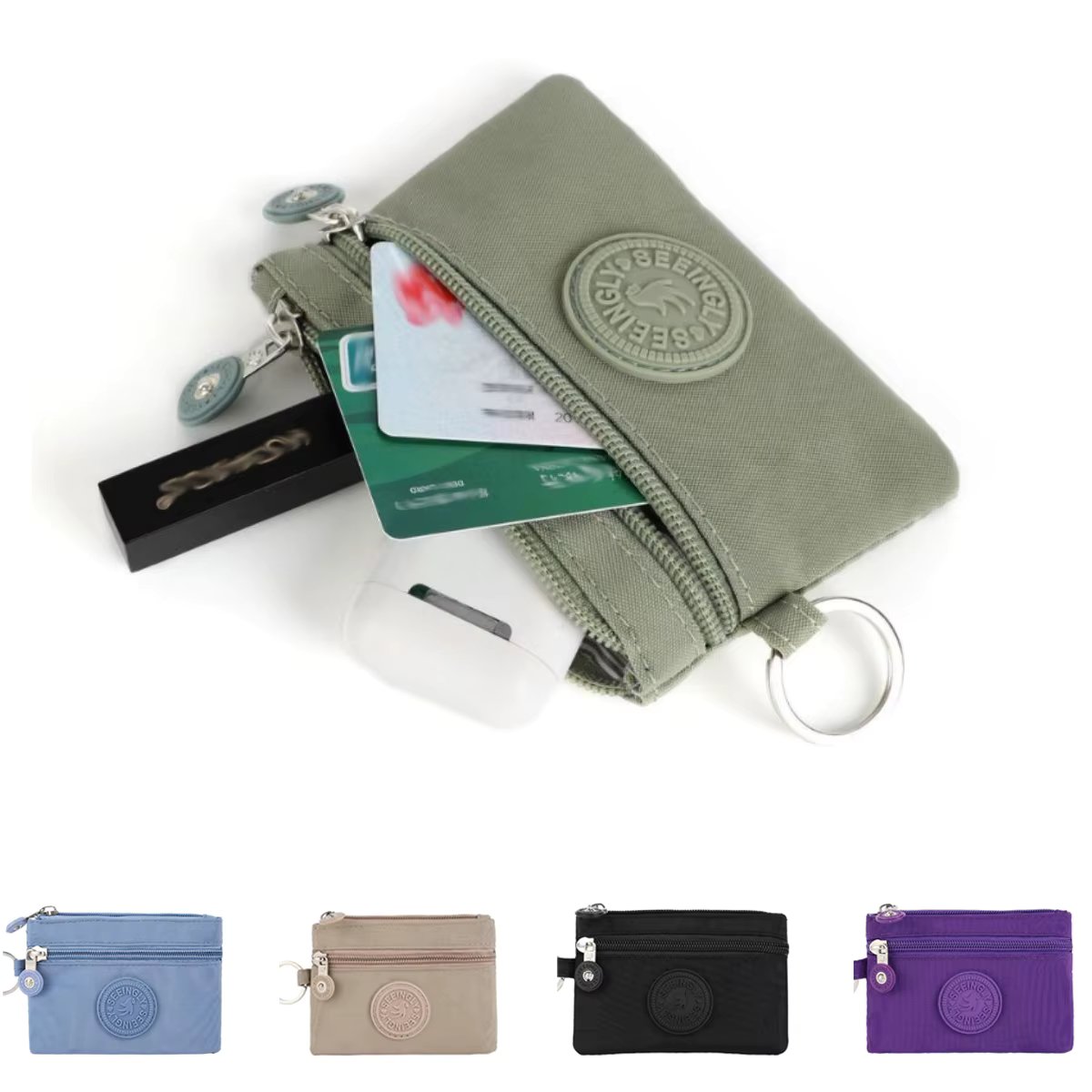 Fashionable coin wallet, simple mini zipper key bag, portable layered storage, coin slot, red envelope, ID bag-LJX
