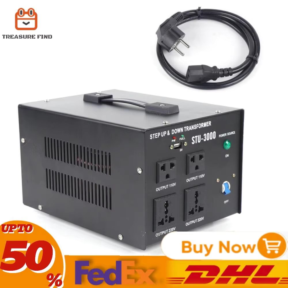 3000W Voltage Converter Transformer Machine Heavy Duty Step Up/Down 3-Prong Plug AC Power Transformer w/ 5 Outlets + 5V USB Port