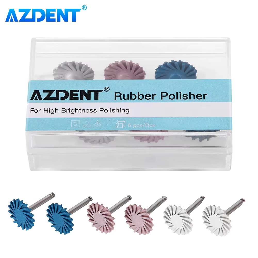 AZDENT 6pcs/Set Dental Rubber Polisher Composite Resin Polishing Diamond System RA Disc Kit 14mm Wheel Spiral Flex Burs Tools