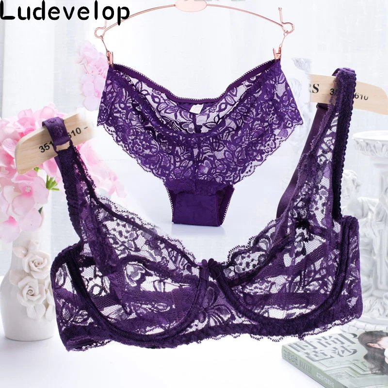 32-40 ABC Cup Intimates Hollow out Lace Bra And Briefs France Sexy Women Ultra-thin Underwear Bra Set Sexy Lingerie Bra Up Sofe