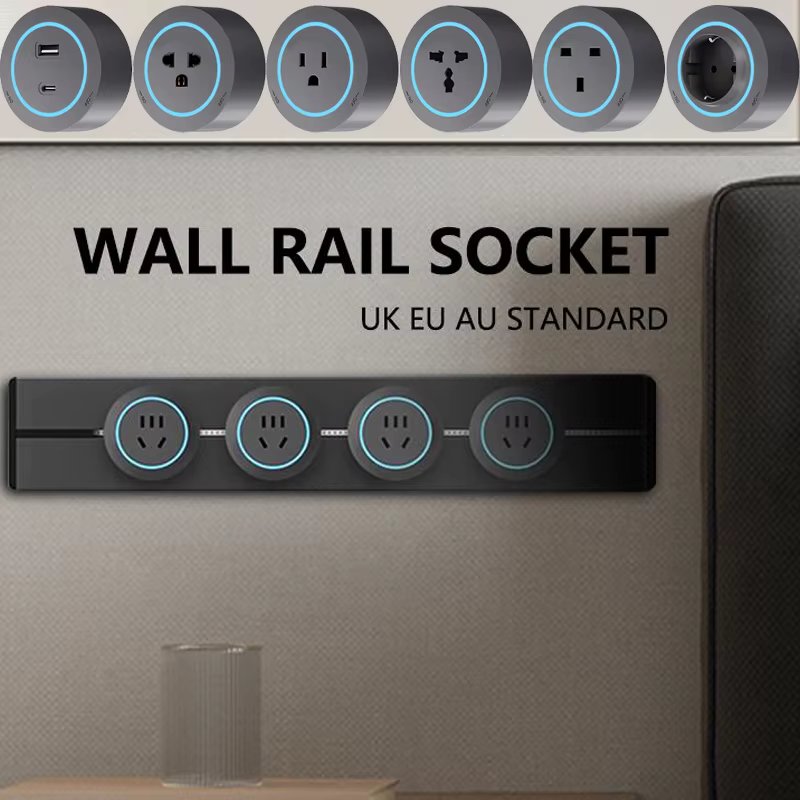 Rail Socket,UK EU US UN Standard Round Romovable Adapter Home Kitchen Meeting Wall Mounted/embedded Power Track Socket With Usb