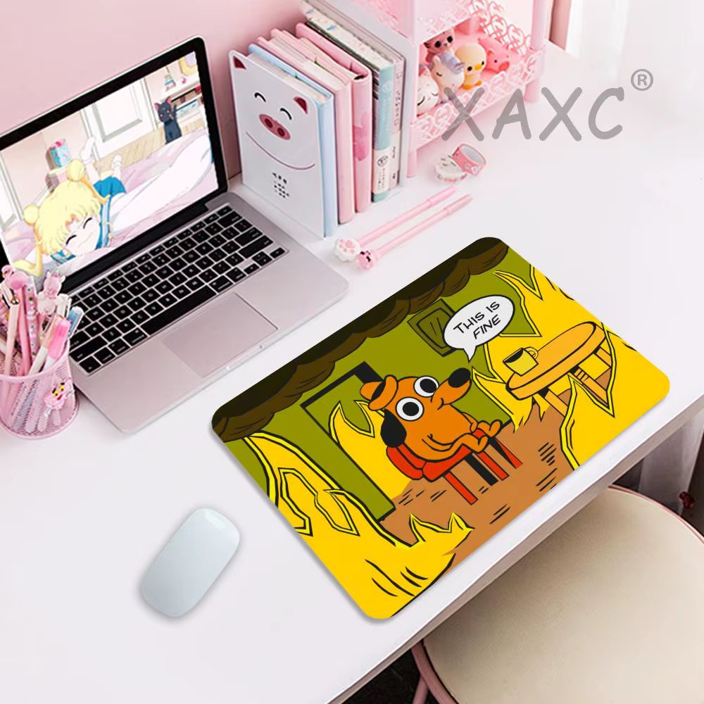 Gaming Cute Mouse Pad "This Is Fine" Dog Pc Accessories Deskmat Mousepad Gamer Keyboard Mats Anime Mause Pads Kawaii Laptops