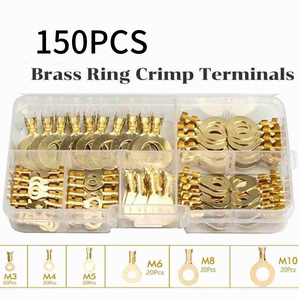 150pcs/set Round Terminal Block DJ431 O-type Lugs Terminals Cold-Pressed Connector Copper Tab Wiring Nose Combination Set New