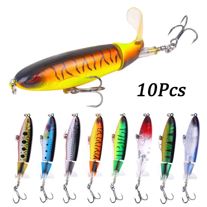 Popper Fishing Lure Set 11cm/14g Artificial Topwater Hard Bait Rotating Wobblers Tackle Fishing Bait Accessories 5/10Pcs Pesca