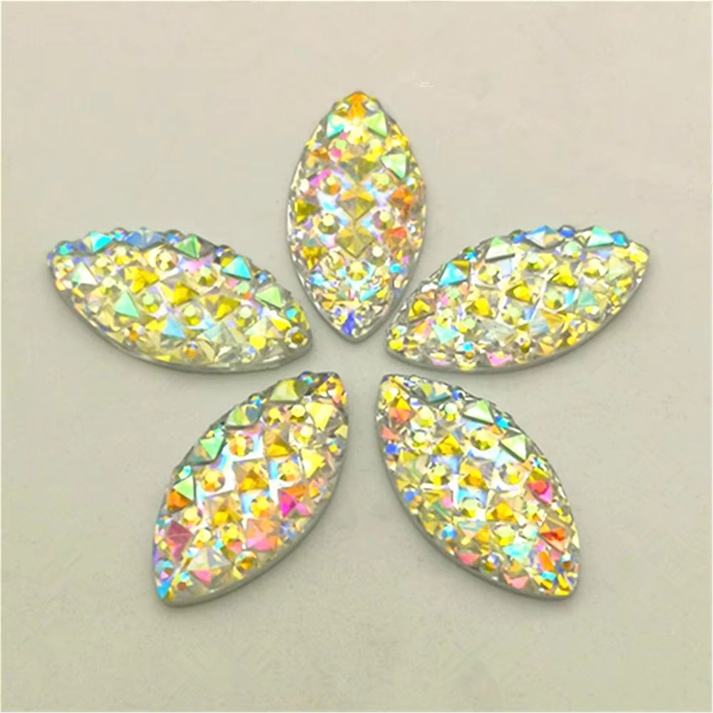 30PCS 9*18mm AB Resin Horse Eye Flatback Rhinestone Wedding Decoration