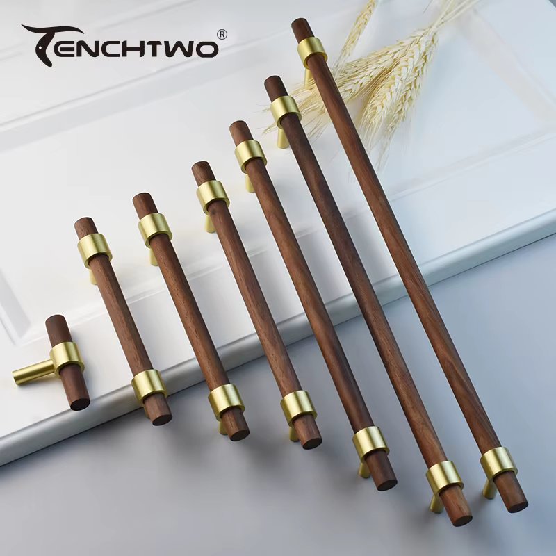Nordic Modern Kitchen Storage Cabinet Pulls Gold Brass Black Walnut Furniture Handles Cupboard Wardrobe Drawer Door Wood Knobs