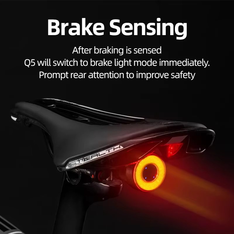 Bicycle Smart Auto Brake Sensing Light IPx6 Waterproof LED Charging Cycling Taillight Bike Rear Light Accessories Q5