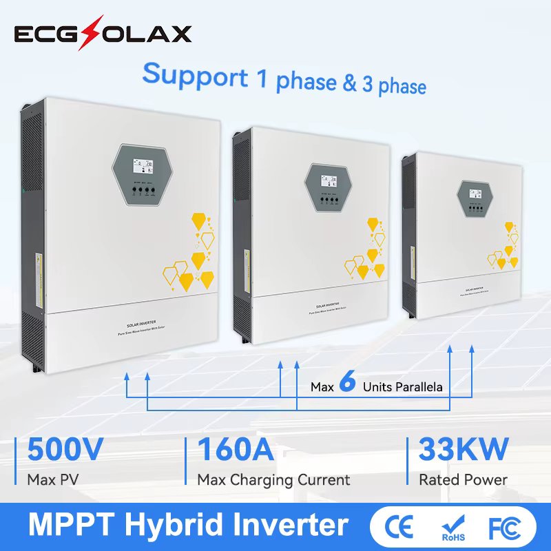 ECGSOLAX 33KW Solar Hybrid Inverter 48V 220V With Dual Mppt 160A Charge Controller Solar Inverter Parallel Support 3 Phase 380V