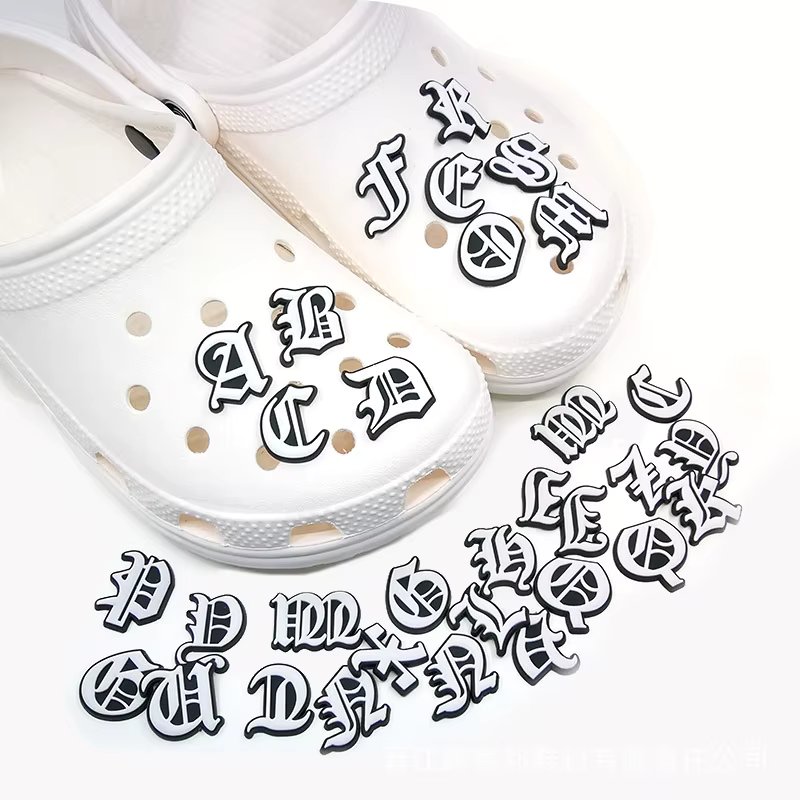 New Style Letters Shoe Decorations Old English Alphabet Shoes Charms Silicone Shoe Accessories DIY Wristband Hole Slipper Decor