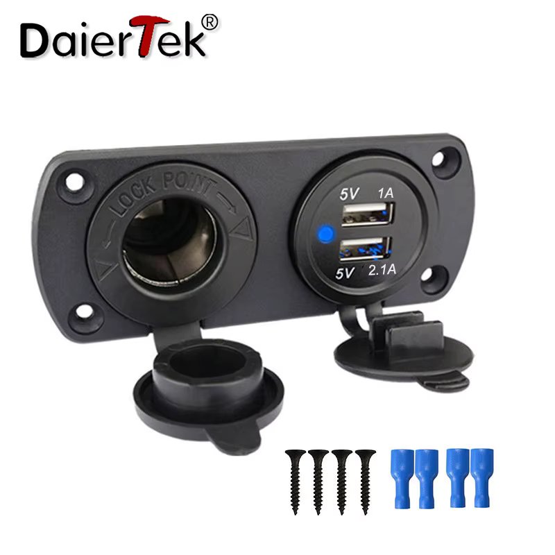 DaierTek 12V Dual USB Car Cigarette Lighter Socket Splitter 12V Charger Power Adapter Outlet Accessories New Arrive