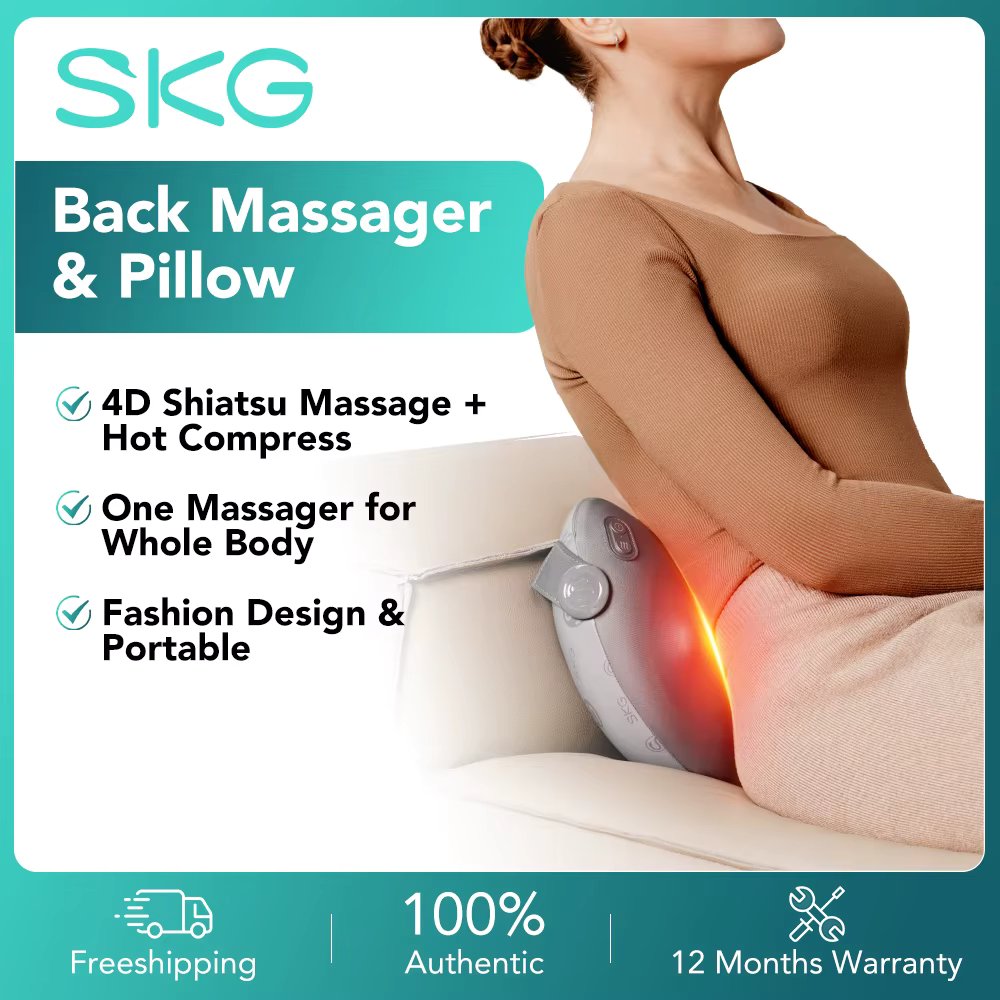 SKG Shiatsu Back Massager with Heat Cordless Back and Neck Massager for Pain Relief Deep Tissue,4D Kneading Massage Pillow for U