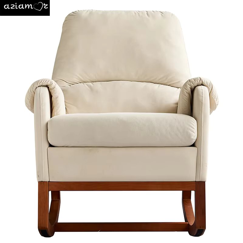 Modern Comfortable Velvet Rocking Chair for Living Room & Reading Room Beige Color