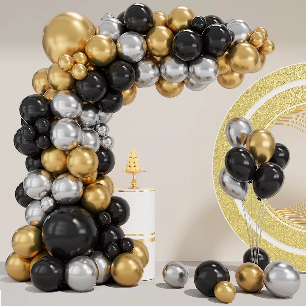 141PCS Black Gold And Silver Balloon Garland Arch Kit Metallic Gold Chrome Silver Balloons For  Birthday Party Decorations