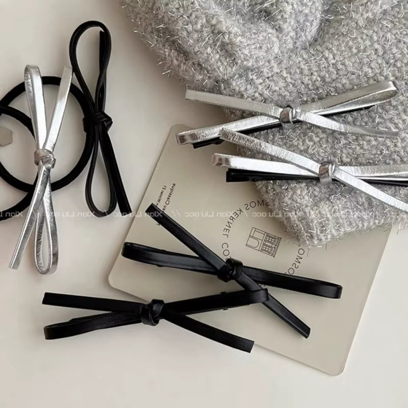 Korean PU Bow Hair Clip Bowknot Duckbill Clamp Hair Pin Elegant Hair Tie Headwear Non Slip Hair Styling Accessory