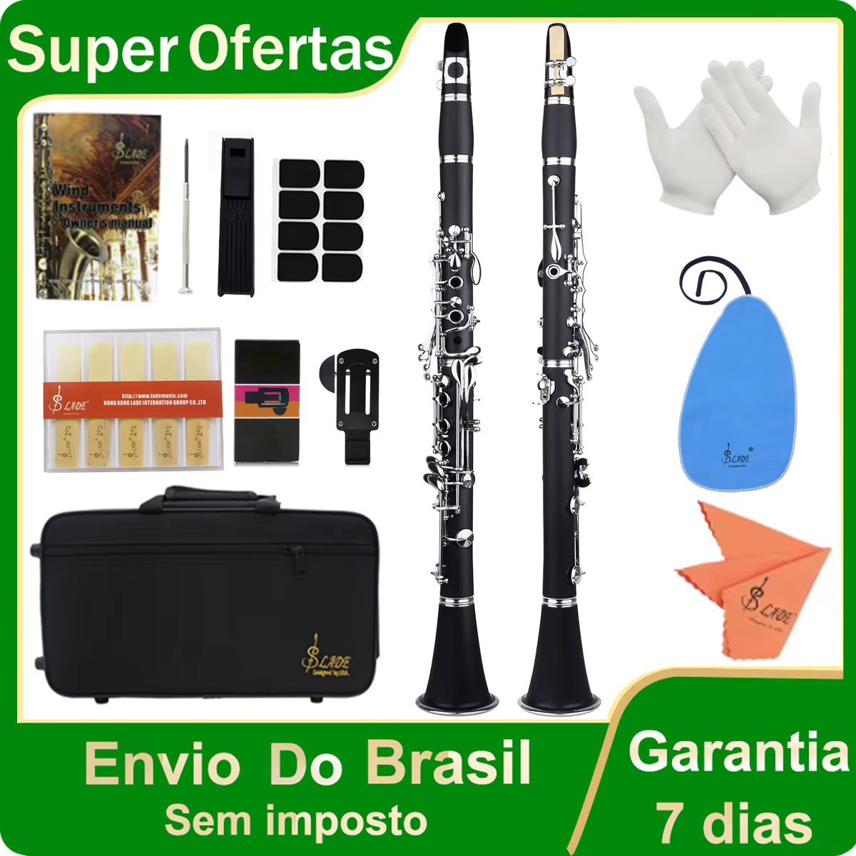 SLADE Black Clarinet Bb Flat Clarinet 17 Nickel Key Clarinet for Beginners Comes with 2 Gun Barrels Hard Shell and Cleaning Kit