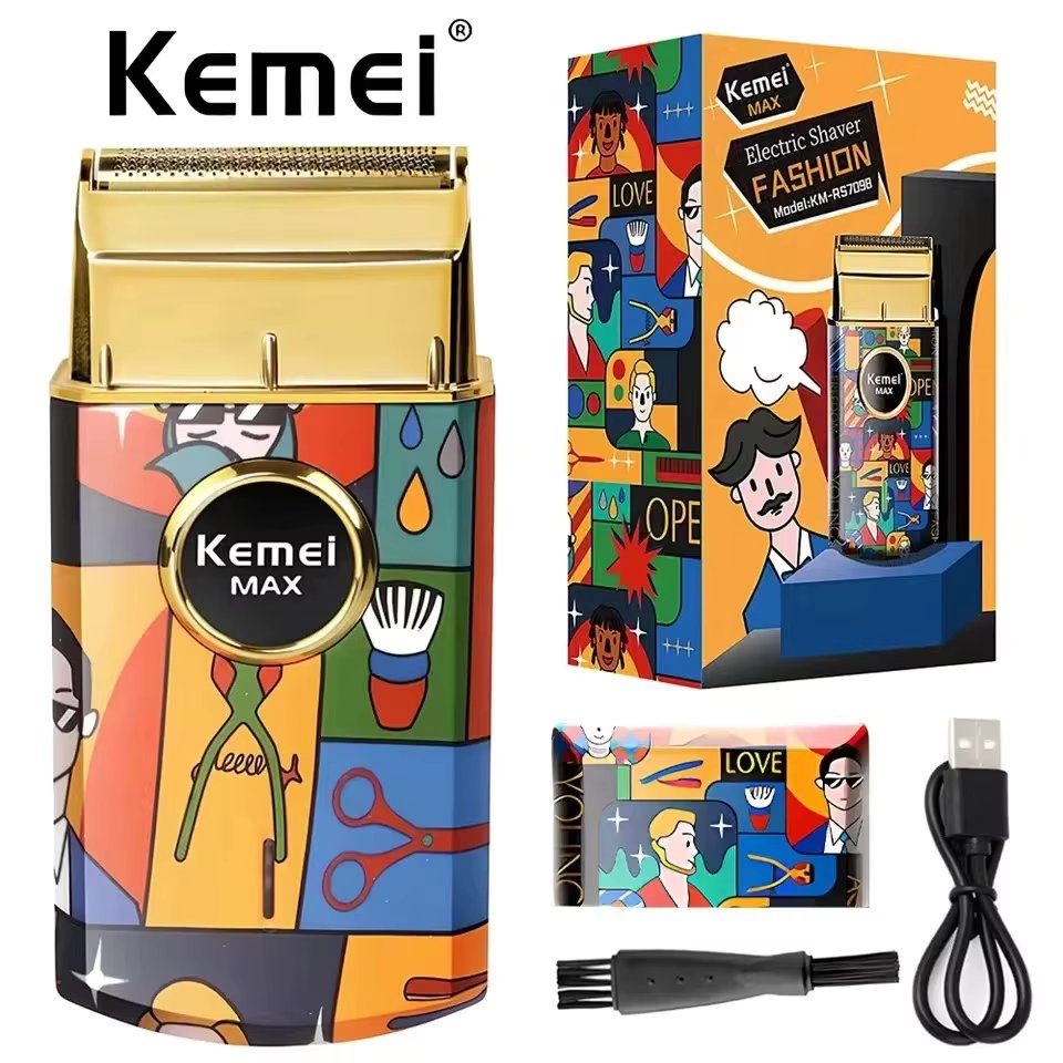 Retro Exquisite Graffiti Usb Charging Electric Shaver Kemei Km-Rs7098 Men Gifts Wholesale Single Net Shaver