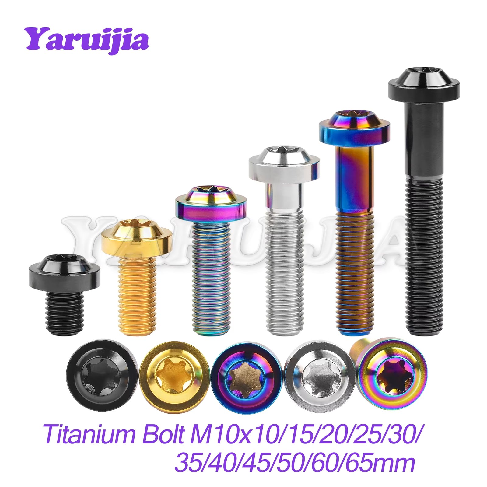 Yaruijia Titanium Bolt M10x10/15/20/25/30/35/40/45/50/60/65mm 1.25/1.5 Pitch Plum Torx T45/T50 Head for Motorcycle Car