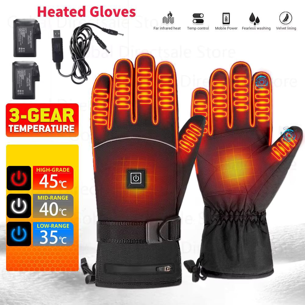 Electric Heated Gloves Thermal Heat Gloves Winter Warm Motorcycle Skiing Snowboarding Hunting Fishing Waterproof Heated Gloves