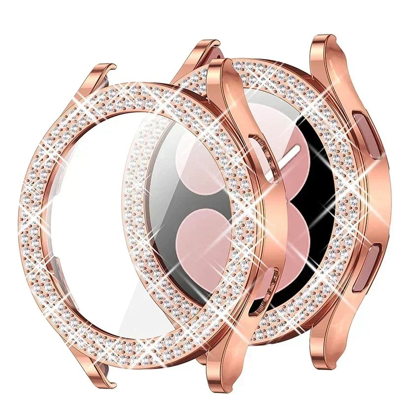 Bling Case for Samsung Galaxy Watch 6 4 Case 40mm 44mm Accessories Fashion Two Rows Diamond bumper Galaxy Watch 5 6 40 mm Cover
