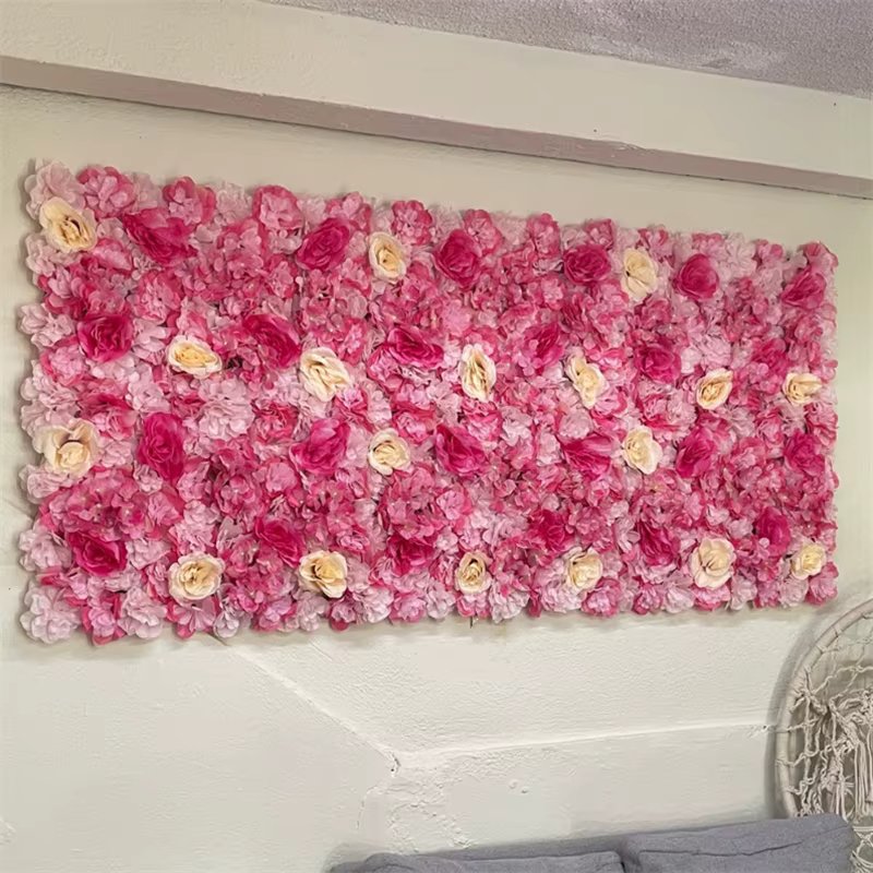 40X60cm Silk Rose Artificial Flowers Wall Panels 3D Home Decor Birthday Party Weeding Shop Backdrop Decoration Flower Wall