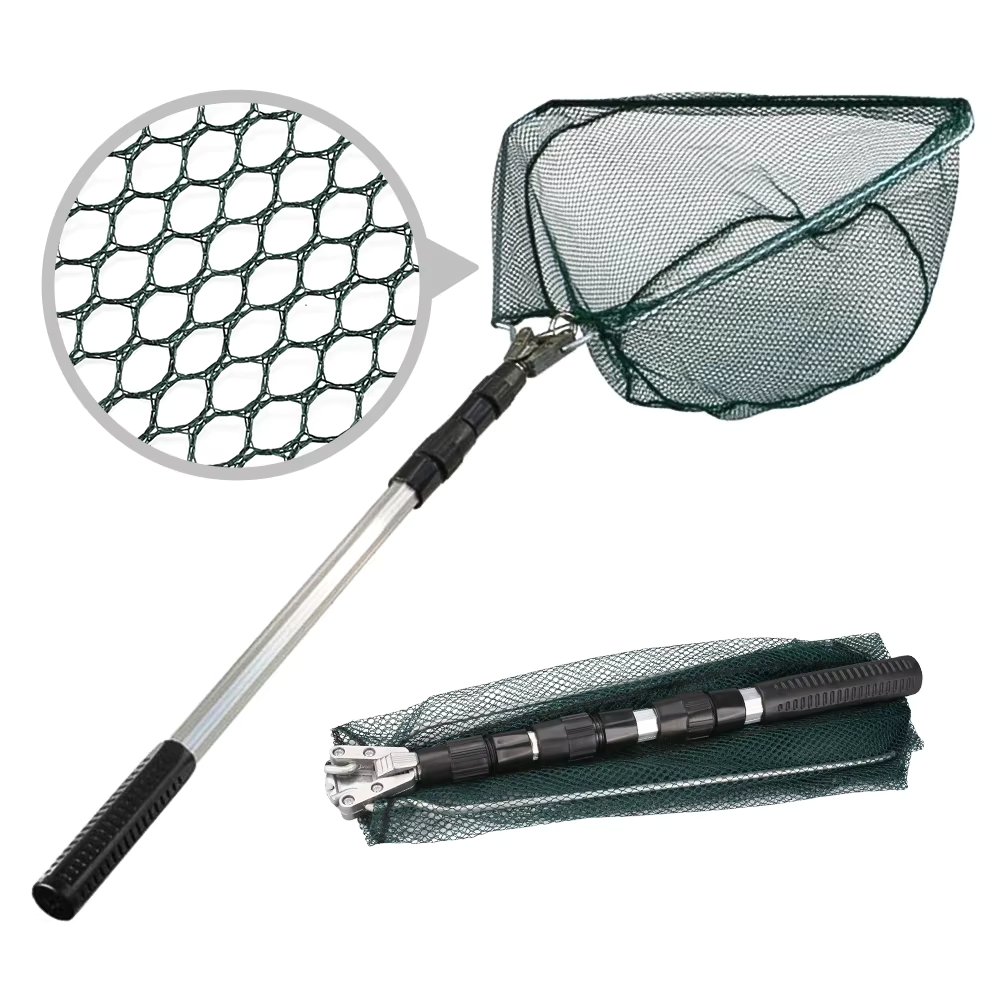 130CM Aluminum Alloy Fishing Net Telescoping Foldable Landing Net Retractable Pole for Carp Fishing Tackle Catching Releasing