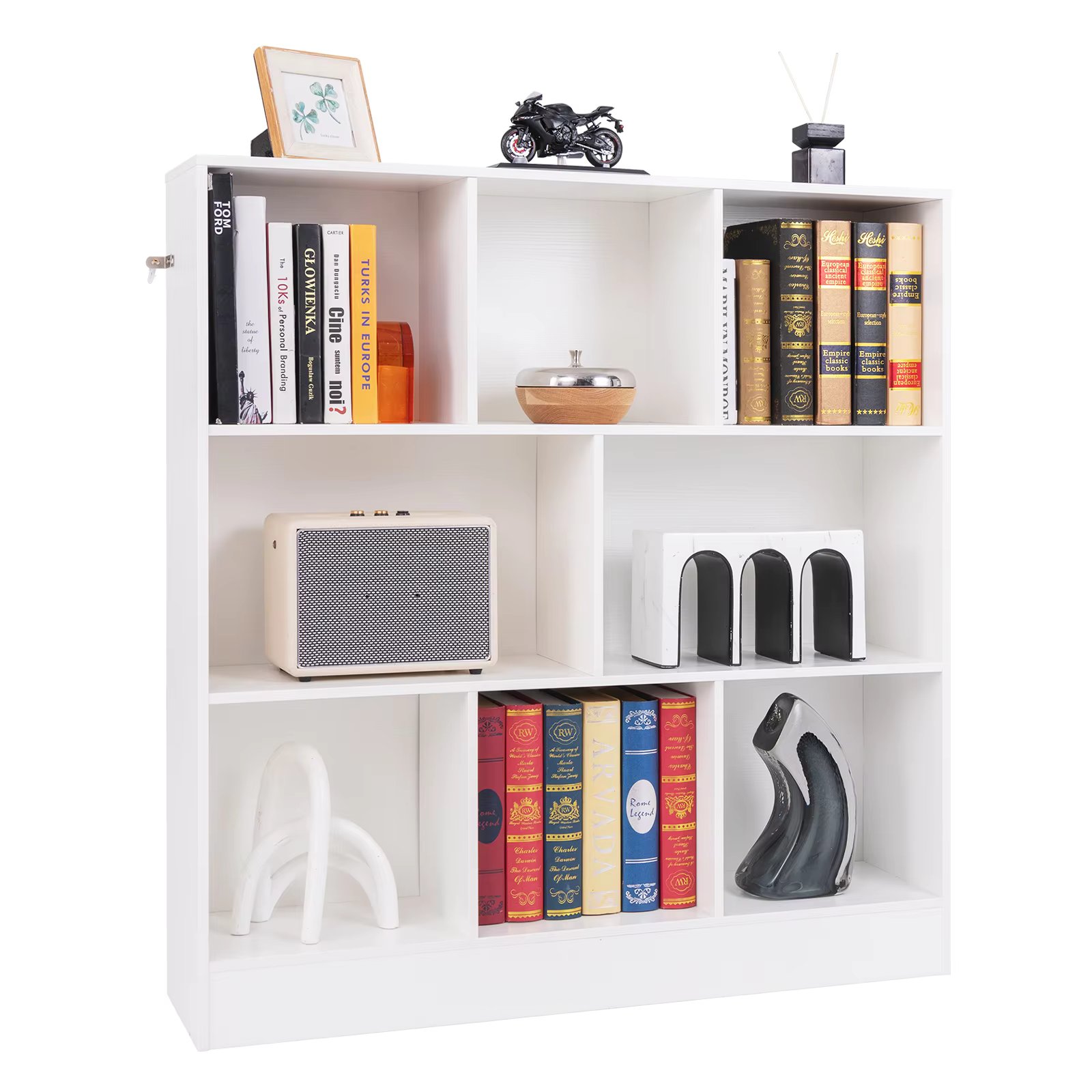 GOFLAME 8-Cube Bookshelf, 3-Tier Freestanding Storage Organizer with 2 Anti-Tipping Kits