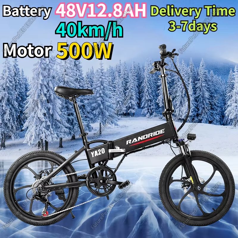 500W Powerful Motor Electric Bicycle 48V 12.8AH Adult Mountain Electric Bike 20-inch Tire Hidden Removable Battery Folding Ebike