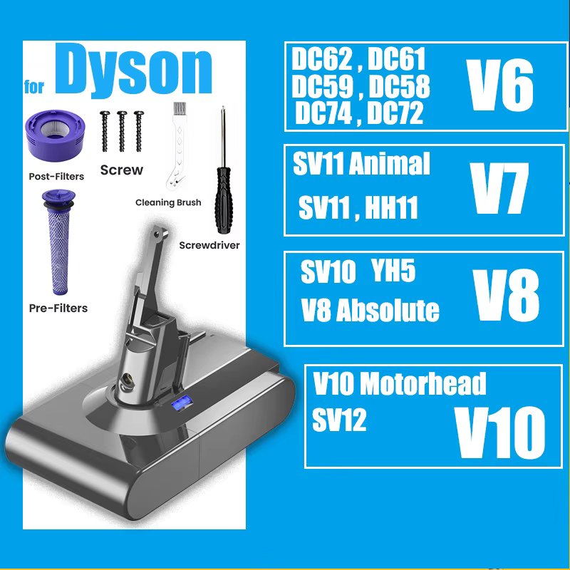 V8 V7 V6 V10 Battery For Dyson Absolute Cordless Vacuum Cleaner Li-ion Animal batteries SV10 SV11 SV12 DC62