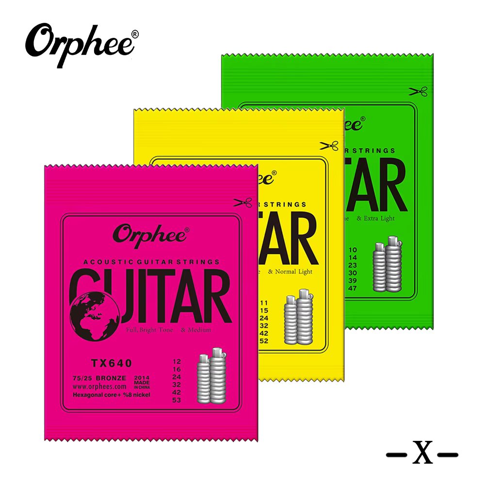 Orphee Acoustic Guitar String 6Pcs/Set Hexagonal Core Full Bright Tone Folk Guitar String TX620 TX630 TX640 Guitar Accessories