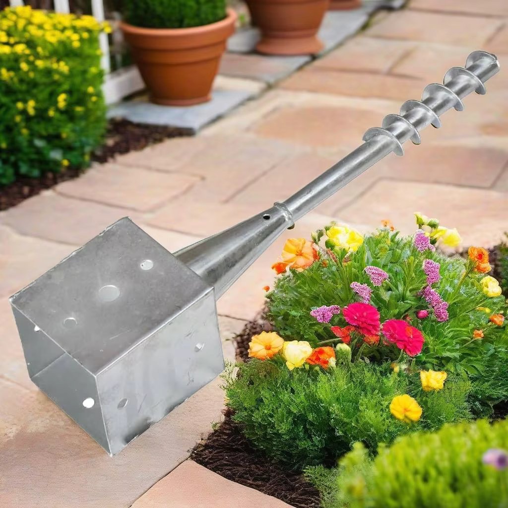 2 Pcs Silver Galvanized Steel Ground Spikes - 12x12x56 cm Heavy Duty Outdoor Stakes