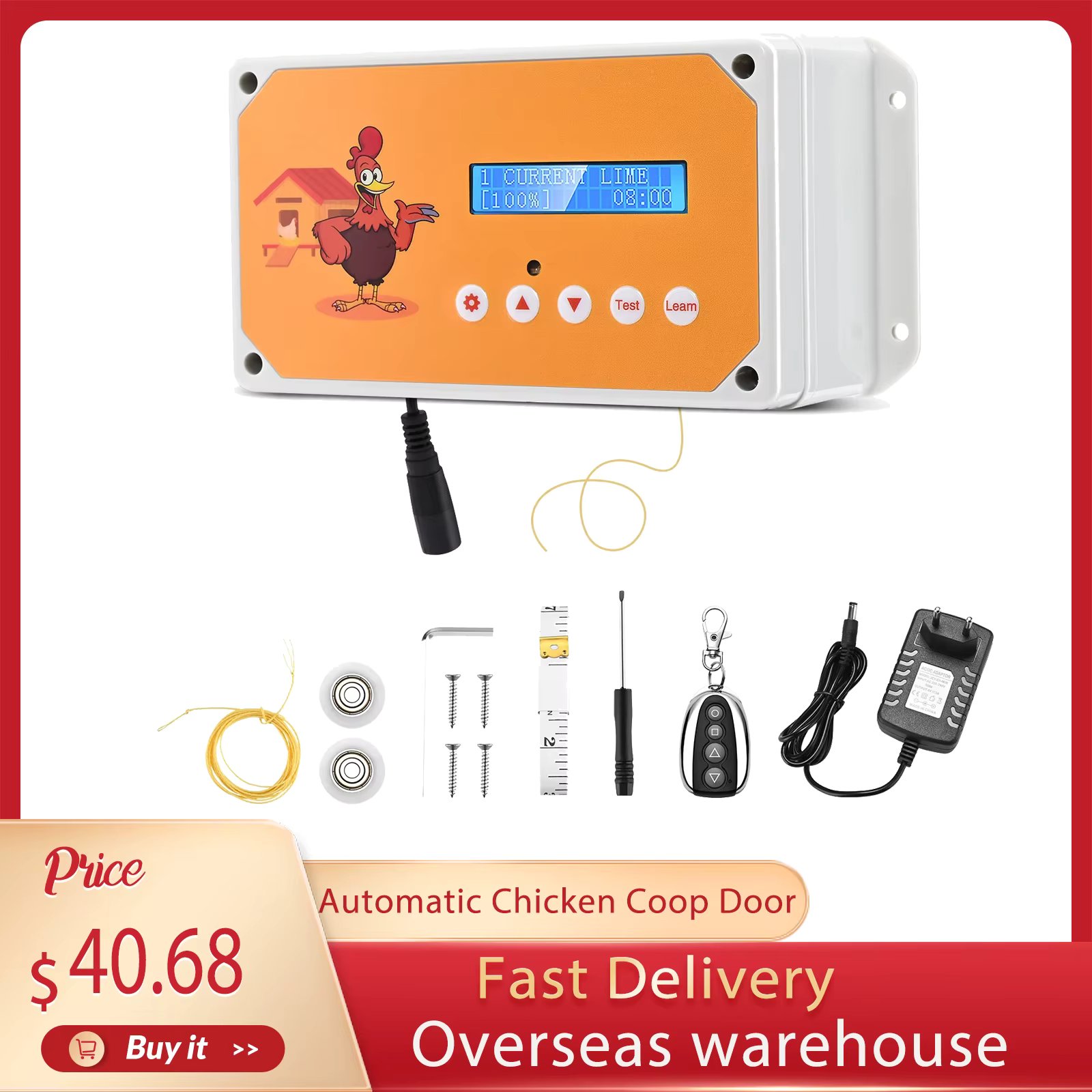 Color Automatic Chicken Coop Door With Remote Control And Timer, Electric Chicken Coop Door Kit Powered , Traction 3 Kg