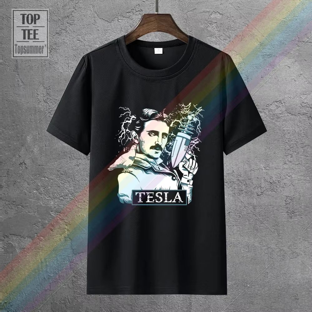 Nikola Tesla T-Shirt Tesla With Electrical Gun Men'S Funny T-Shirt O Neck T-Shirts Male Low Price Steampunk