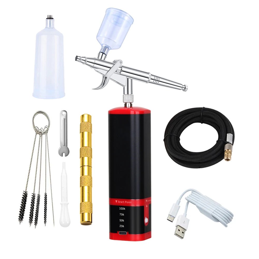 TM100-116W Cordless Airbrush Air Rechargeable Compressor Makeup Kit Nail Art Car Super Quiet Replace Battery Pneumatic Tool