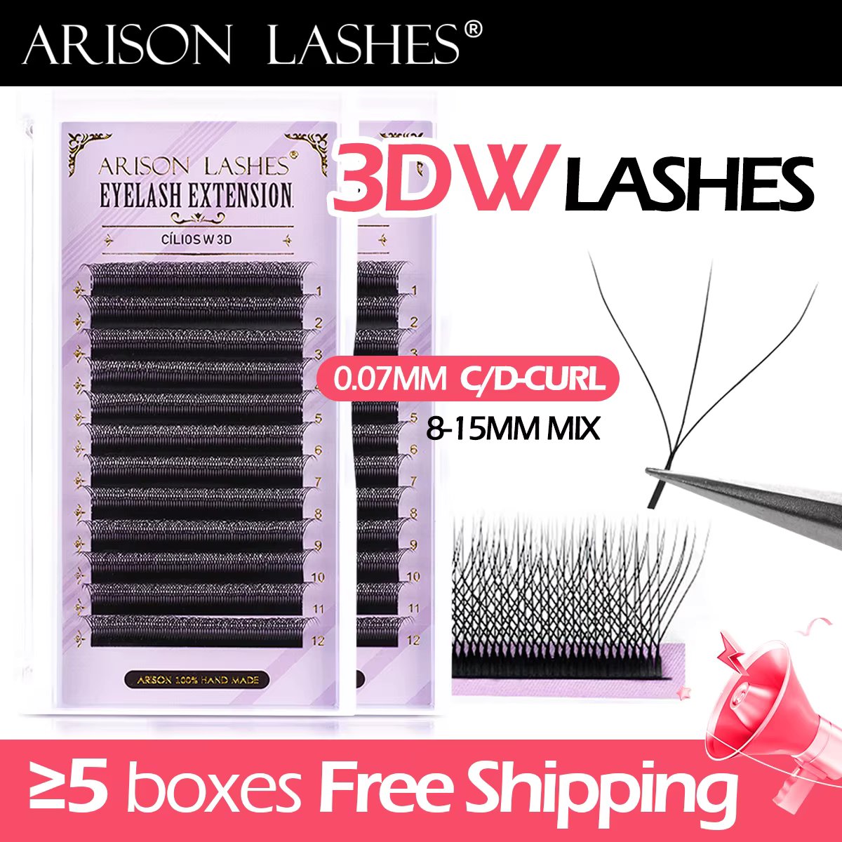 ARISON New 3D W Lashes Premade Volume Eyelashes Extension Automatic Flowering W Shape Eye Lashes Soft and Comfortable Wholesale