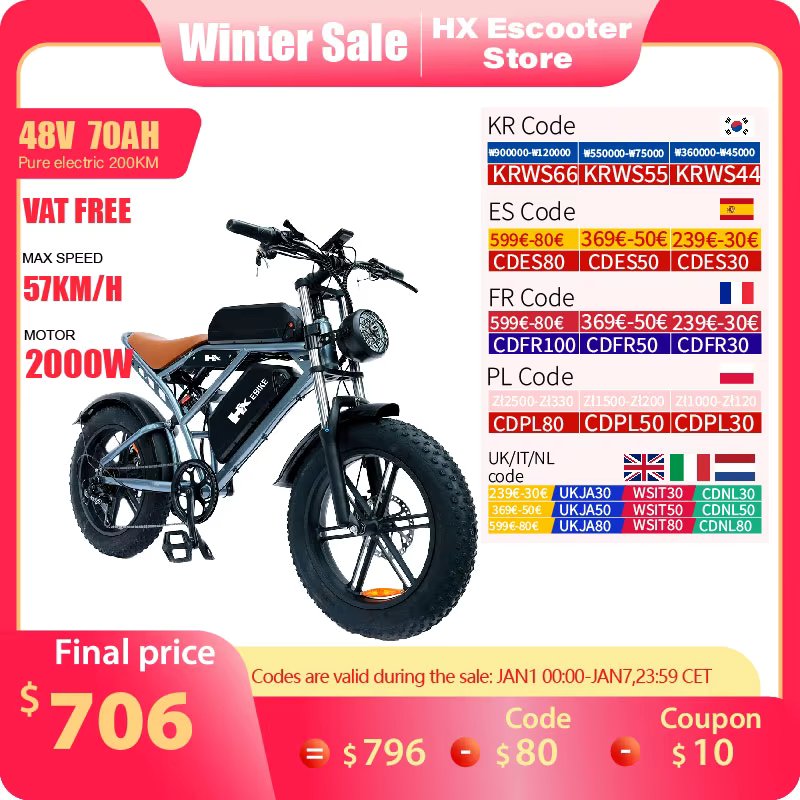 HX Q20PRO 2000W Adults Electric Bike Bicycle 48V 55AH 20 Inch Fat Tire electric bikes ebike Mountain Oil Brake 2000W Ebikes