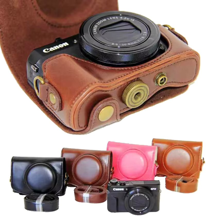New Pu Leather Camera Case For Canon Powershot G7X Mark 2 G7X II G7X III G7X3 G7X2 G7XII Digital Camera Bag Cover + strap