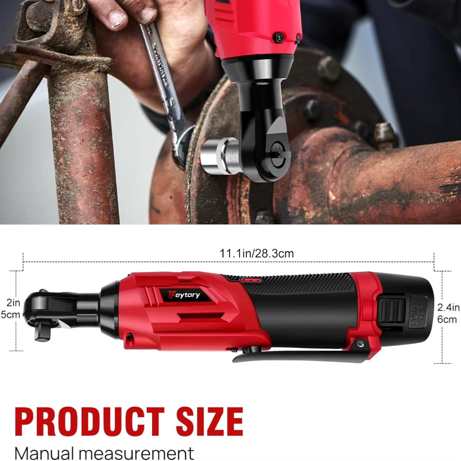 BRIEFNESS Motorcycle Repair Tools Electric Ratchet Wrench Set Rechargeable Cordless Ratchet Wrench Set Electric Wrench Red Black