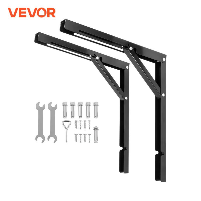 VEVOR 2PCS Folding Shelf Brackets Decorative Wall Mounted Shelf Triangle Heavy Duty Shelf Bracket Metal Table Support Brackets